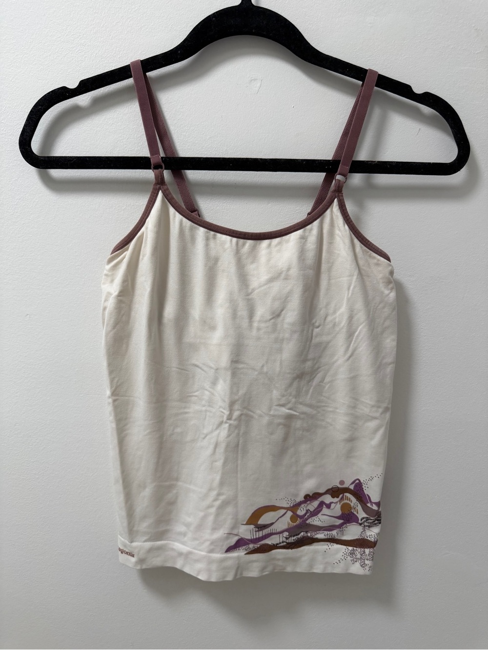 Patagonia Graphic Cami Tank Top Cream Purple Brown Adjustable Straps